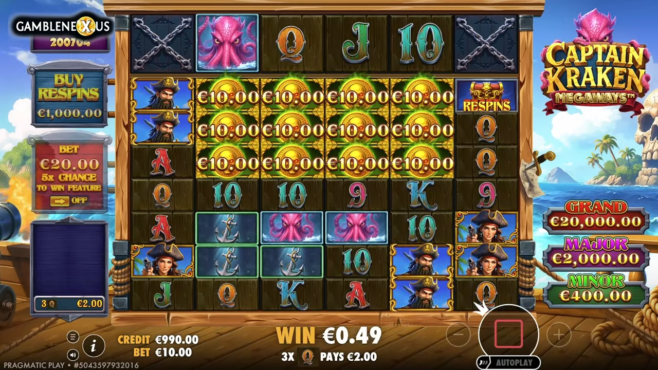 Captain Kraken Megaways función Cash Collect con monedas doradas