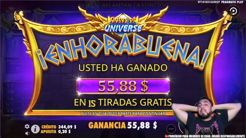 Enhorabuena - pantalla de victoria mostrando cómo ganar en Gates of Olympus Pantalla de victoria en Gates of Olympus - cómo ganar