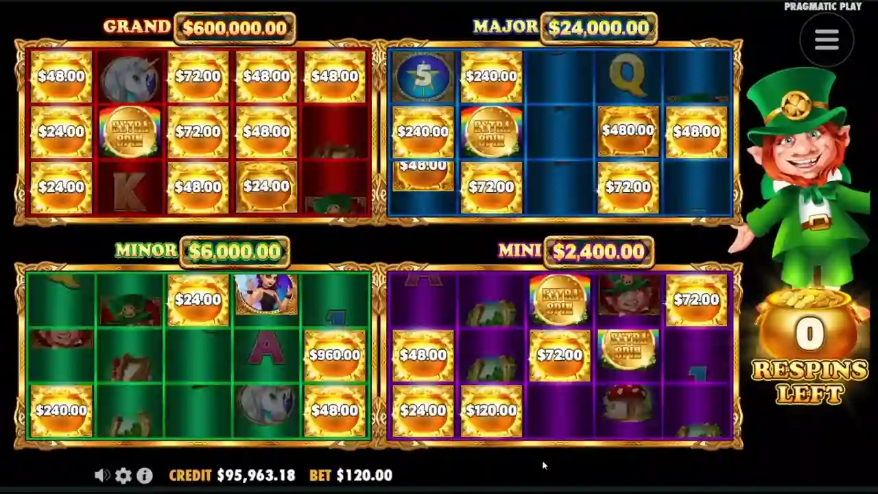 Gold Party Money Respin con 4 grids activos mostrando valores de jackpots