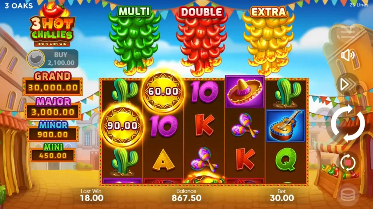Juego bonus con carretes dobles activados en 3 Hot Chillies