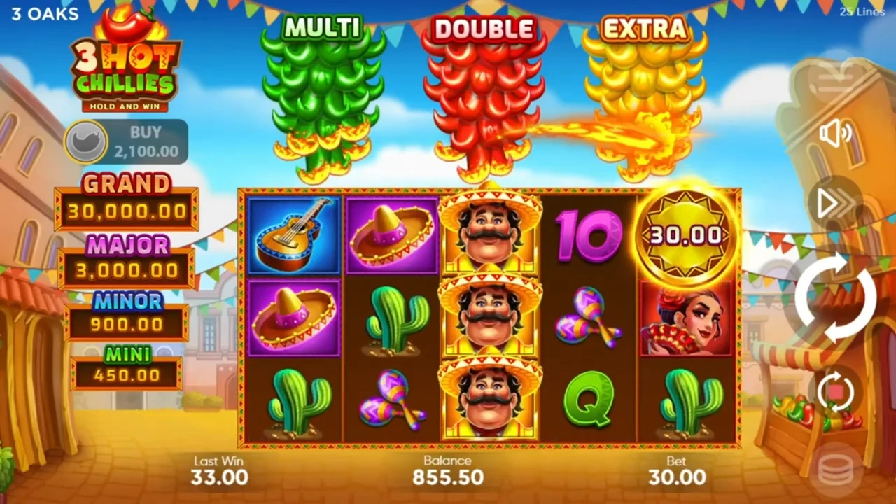 Giro ganador en 3 Hot Chillies con combinaciones de símbolos premiados