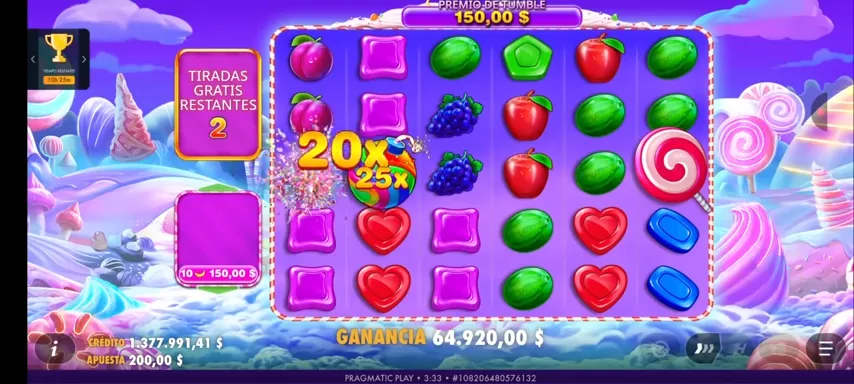 Multiplicador x20 activo con múltiples frutas ganadoras