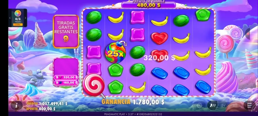 Multiplicador x25 activo en Sweet Bonanza 1000 durante free spins
