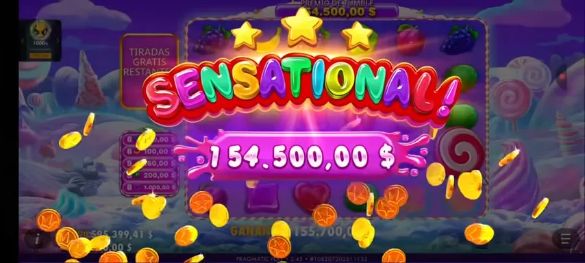 Pantalla de victoria sensacional mostrando premio de 154.500