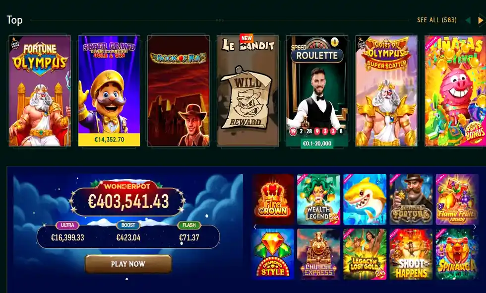 Casinia Casino juegos populares - Sweet Bonanza, Gates of Olympus, Book of Dead y tragamonedas