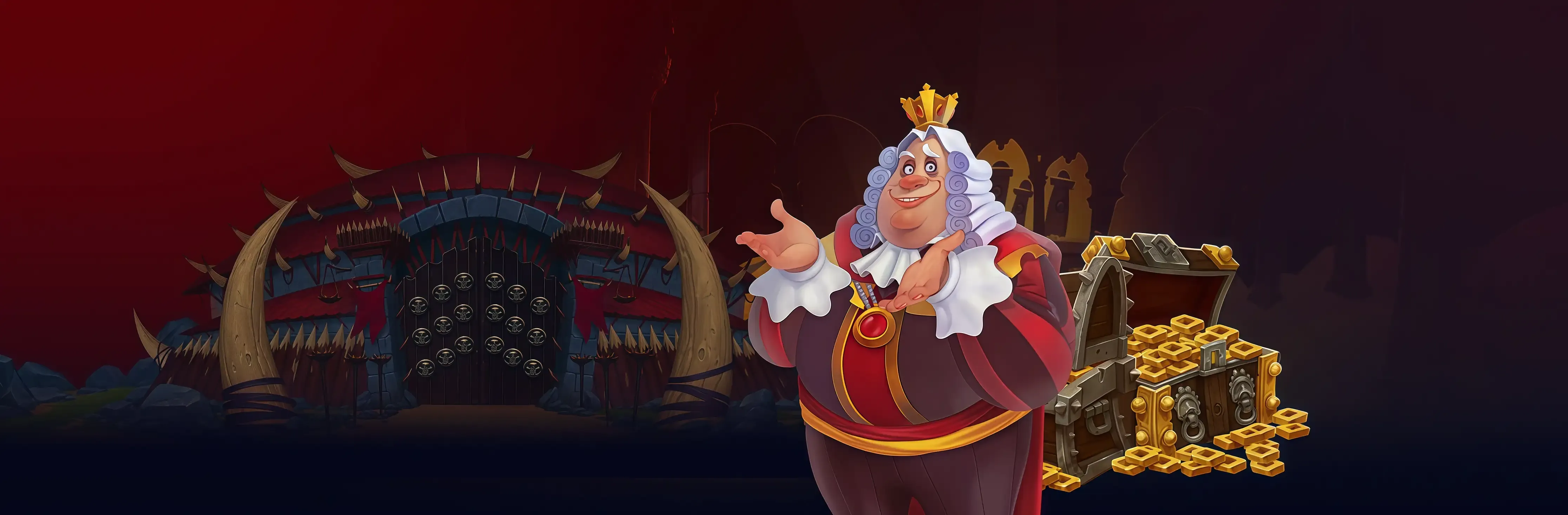 HellSpin Casino Chile lobby con el rey y cofre del tesoro