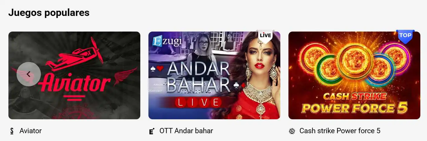 Slottica Casino juegos populares - Aviator, Andar Bahar Live y Cash Strike Power Force slots