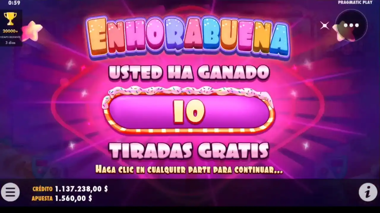 Enhorabuena ganaste 10 tiradas gratis en Sugar Rush casino