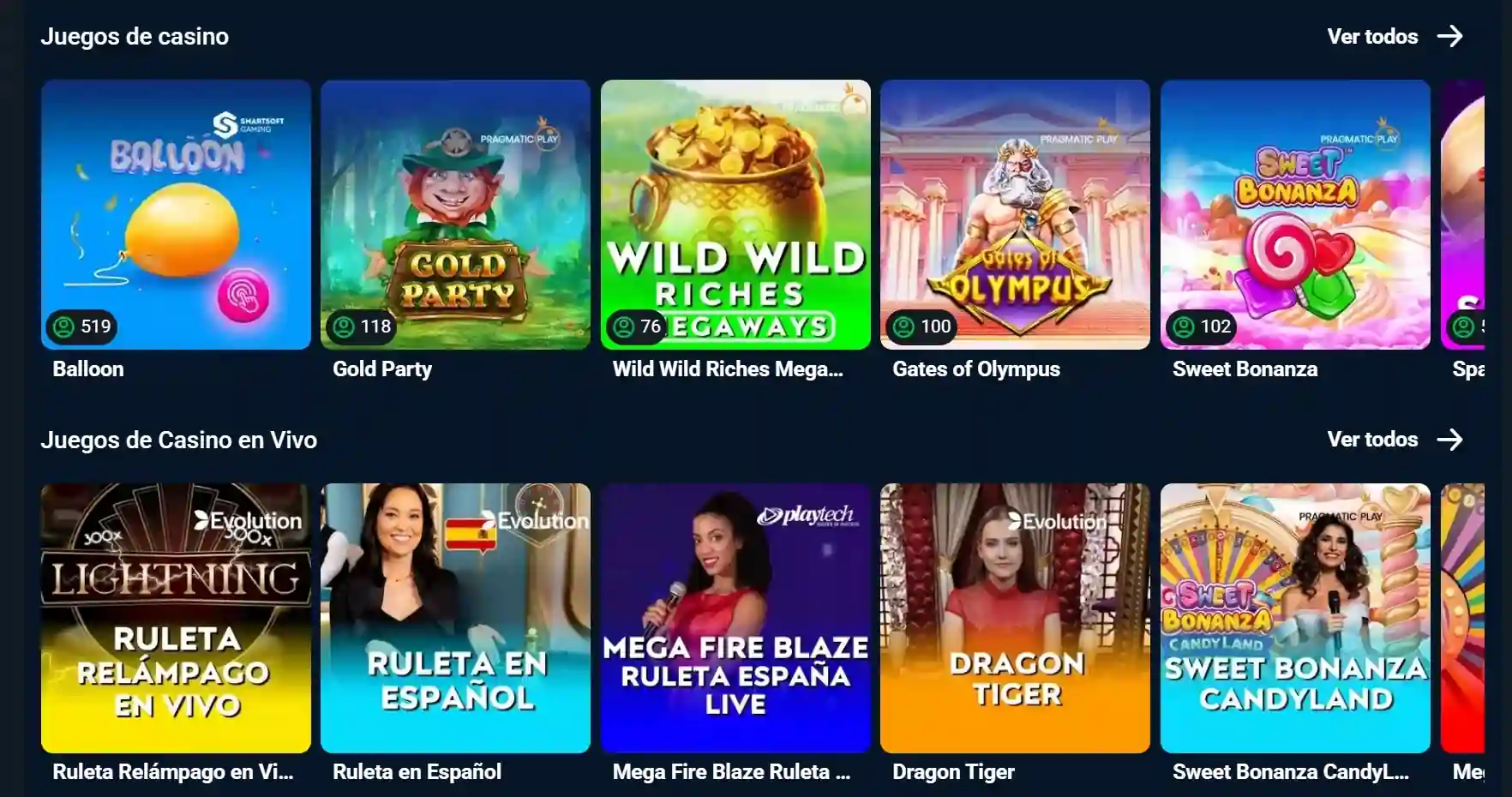 TopacioBet - Variedad de juegos de casino Secciones de Casino y Casino en Vivo de TopacioBet