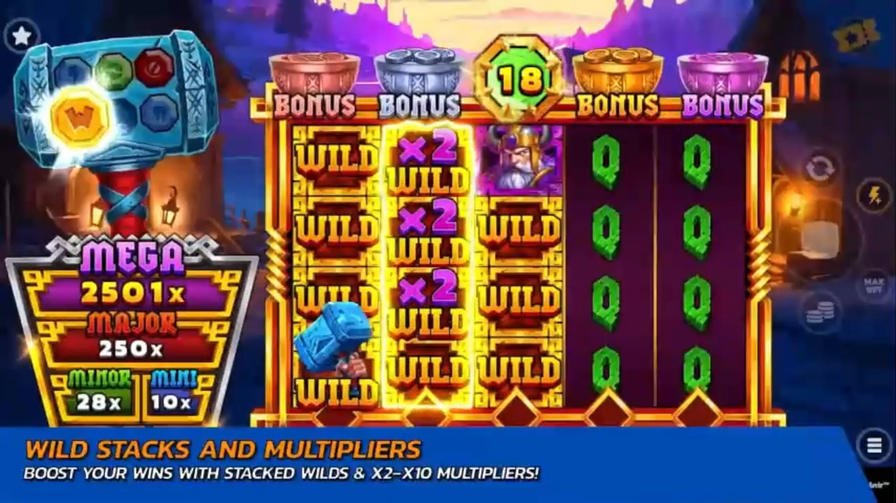 Treasures of Mjolnir Wild Stacks y multiplicadores x2 desbloqueados con símbolos Wild dorados
