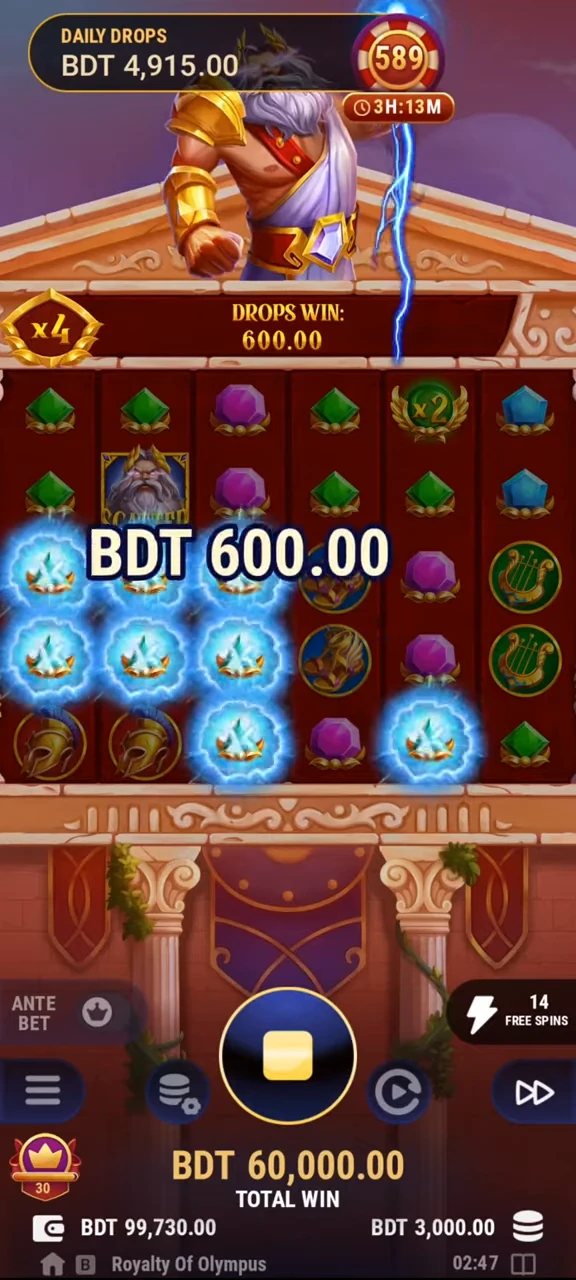 Royalty of Olympus gran ganancia total win multiplicadores acumulados